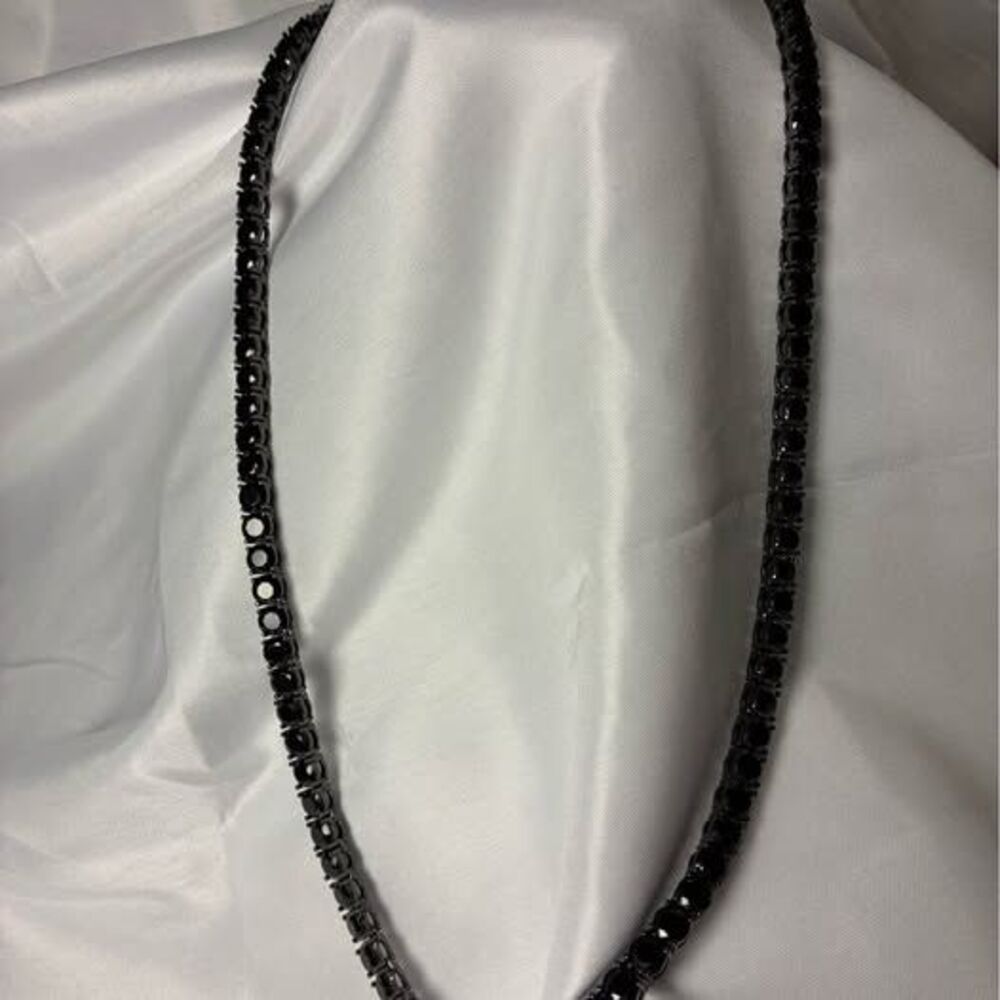 Black Round-Cut Crystal Tennis Necklace 24”